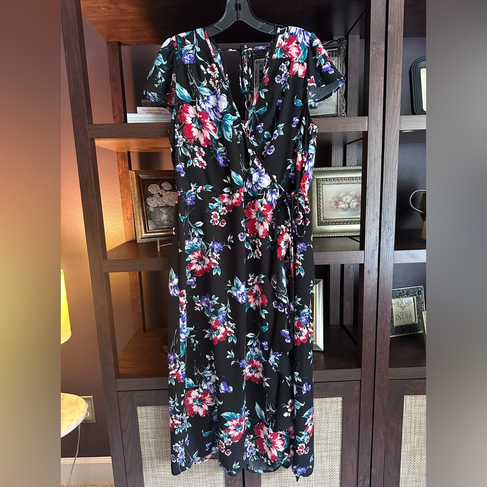 Xhilaration Flutter Sleeve Faux Wrap Midi Dress